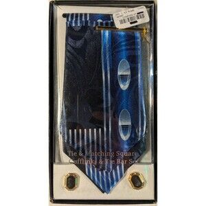 Clericci Vintage 4 pc tie set w/ tie, square, cufflinks and tie bar Blue Wave